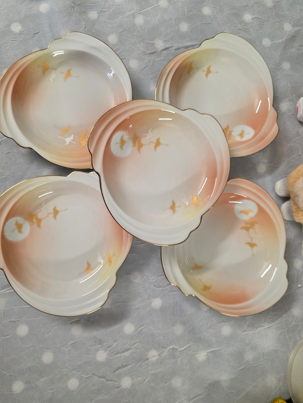 Porcelain Dining Plates in Peach Ombre with Gold Accent